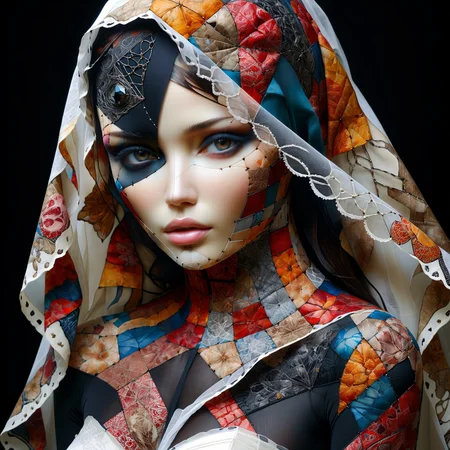mysterious silhouette woman with veil, by Minjae Lee, Carne Griffiths, Emily Kell, Steve McCurry, Geoffroy Thoorens, Aaron Horkey, Jordan Grimmer, Greg Rutkowski, amazing depth, surreal, geometric patterns, intricately detailed, bokeh, perfect balanced, deep fine borders, artistic photorealism , smooth, great masterwork by head of prompt engineering, ptchkrawk <lora:ptchkrawk:1>