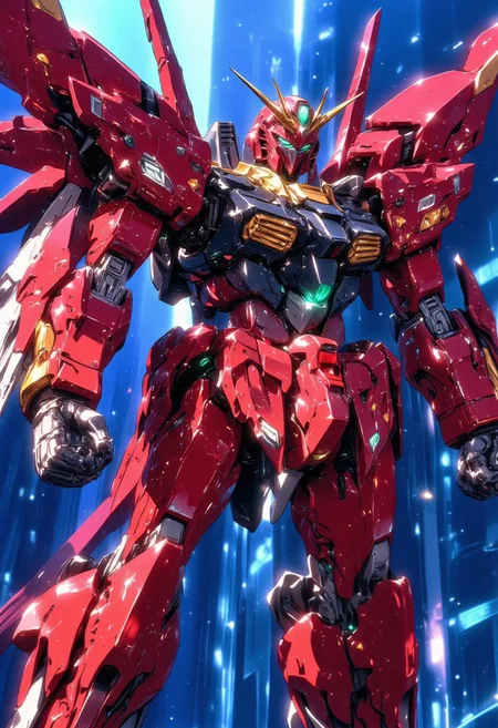 gundam dynames, red gundam,anime, Giant Robot, Curved, Beast Mode, Shinkalion, Smart super robot full body image, Simple Background,universe,