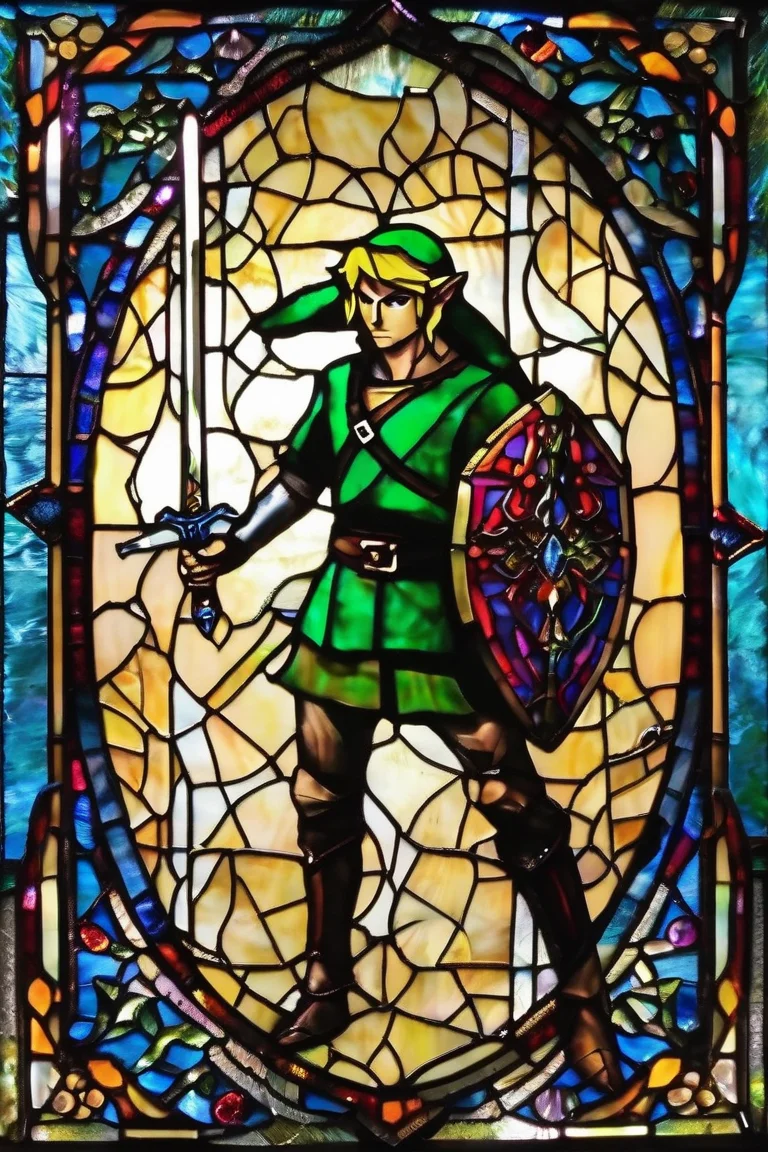 link , sword, vibrant colors,<lora:stained_glass_style_v1_sdxl:1>