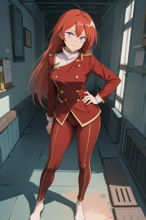 (masterpiece:1.4), high quality, high definition, sharp focus, detailed clothes, detailed body, detailed face, anime, best quality, 4k, 8k, absurd resolution, intricate detail, detailed hands, detailed eyes, animation, illustration, highly detailed, highres, extremely detailed, red hair, long hair, <lora:hyperdenoiser_v090:0.6>, (looking at viewer:1.6), blue eyes,  <lora:perfetfingers:1>, OverallDetail, edgQuality, Earth-QualityPos, BodyPositive, Best_QualityPos, floating in the air,in a spaceship, gravityless space, Point-of-view shot, 1girl, breasts, ah1, <lora:hyperrefiner_v090:0.6>,  <lora:Grandis_Granva:1>, makeup, red uniform,hands on hips, evil grin, full body, standing,