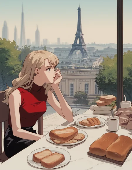 score_9, score_8_up, score_7_up, score_6_up, score_5_up, score_4_up
<lora:noir-2x-ponyxl-000016:1>
nwrmir, blonde hair, sleeveless turtleneck, red shirt, black skirt,
1girl, baguette, bread, lunch, paris, sitting