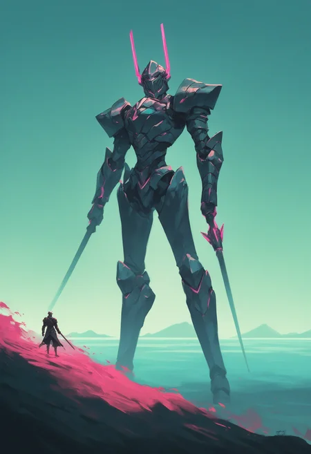 score_9, score_8_up, score_7_up, score_6_up, score_5_up, score_4_up, BREAK tall slim girl, armor, helmet, holding weapon, high contrast, vibrant colors, a giant mechanical knight in the distance,
<lora:ScenicHorizonsV2:1>, high contrast, vibrant colors, scenery,