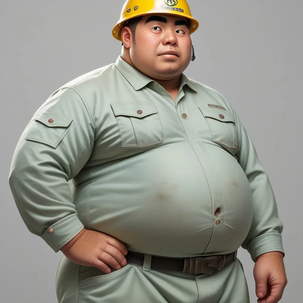 score_9,score_8_up, 2d, illustrated, detail face, detail eyes, upper body,
asian daddy and hairy and shaved head and fat and chubby and obese and manly face and big belly and huge belly and thick thigs and thick chest and thick arms and thick eyebrows,
gaten, workwear,
wearing construction working wear, dirty wear, stained wear, filthy wears, light-green jacket, light-green trousers, safety belt, yellow helmet,
dirty jacket and dirty trousers and dirty helmet,