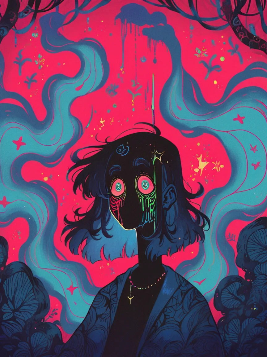 score_9, score_8_up, score_7_up, score_6_up, score_5_up, score_4_up, <lora:f3nn3rXLP:0.9> f3nn3r, 1girl, colourful, pink, blue, black, red, trippy