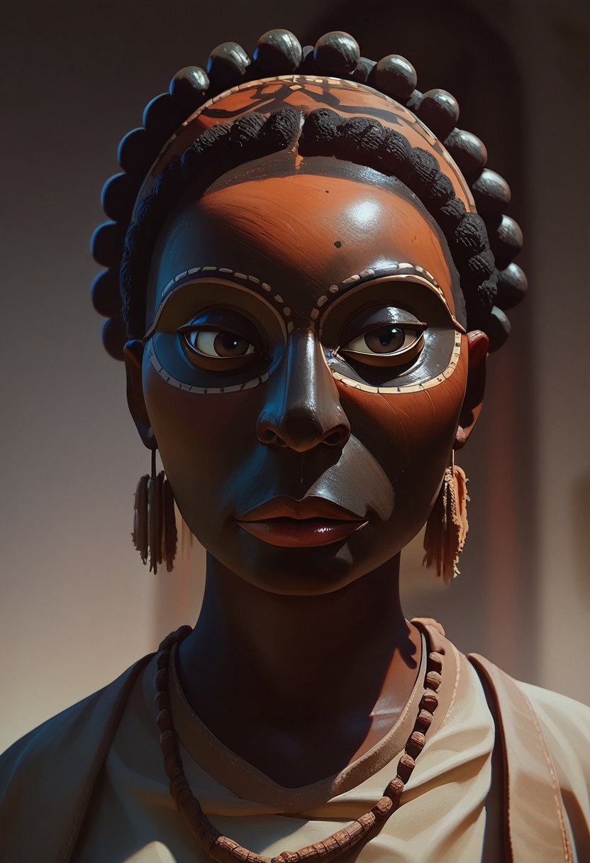 score_9, score_8_up, score_7_up, score_6_up, score_5_up, 1girl, ancient temple, African, Africanmask