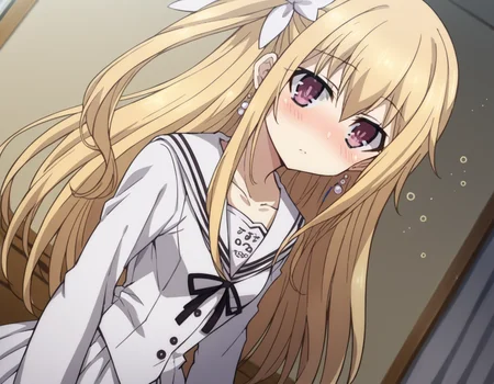 score_9, score_8_up, score_7_up, source_anime,
dalmayuri, <lora:dal-mayuri-movie-ponyxl-lora-nochekaiser:1>,
mayuri, long hair, blonde hair, hair between eyes, hair bow, one side up, bow, purple eyes,
shirt, ribbon, jewelry, school uniform, collarbone, earrings, serafuku, black ribbon, neck ribbon, skirt, white skirt, pleated skirt,
indoors, bed, bed room, on side, blush, drunk,
solo, dutch angle, looking at viewer, cowboy shot,