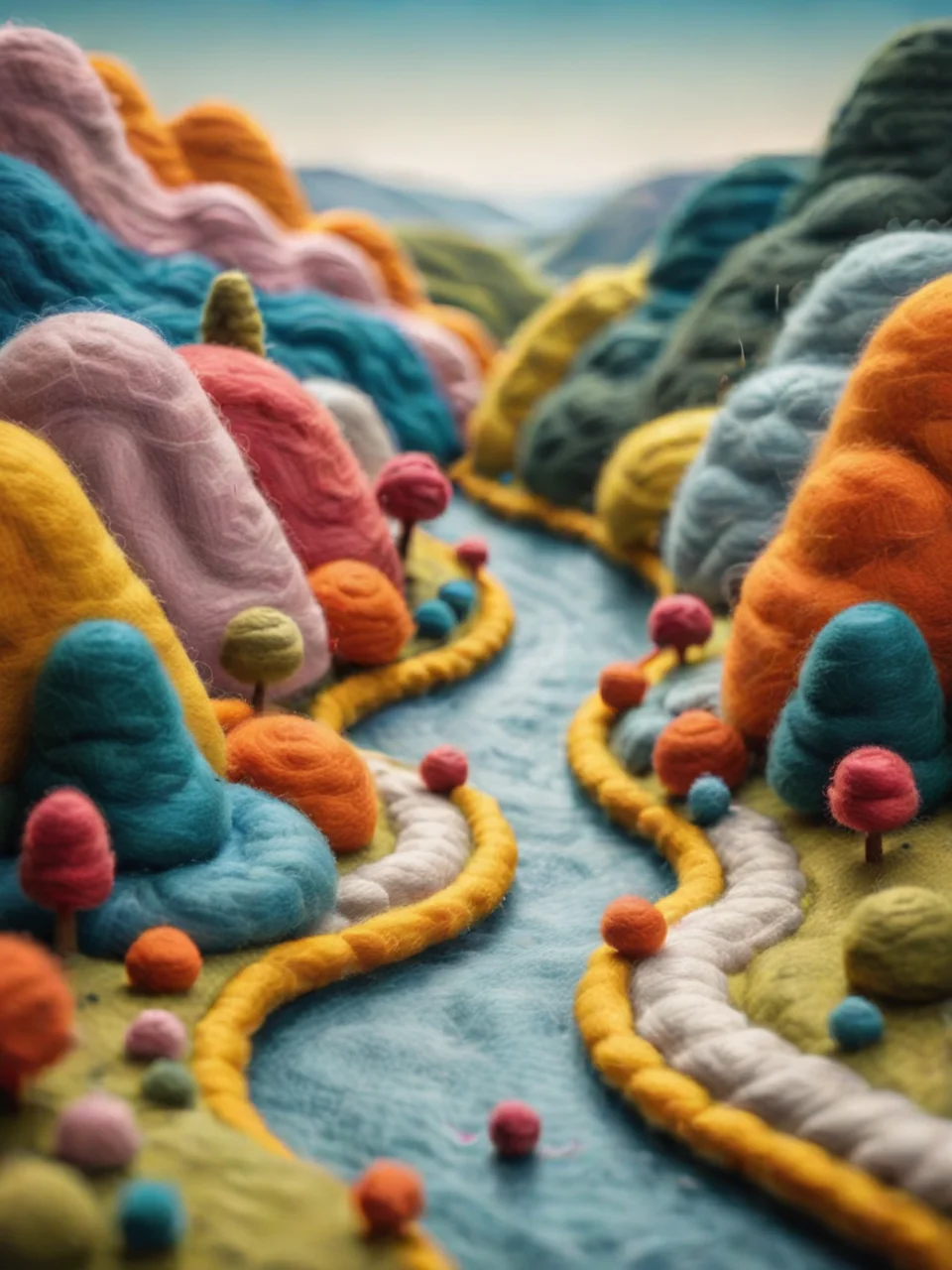 Felt-World\(style\),Felt world, landscape, mountains, river, no people,<lora:Felt-WorldXL-V1:0.7>,