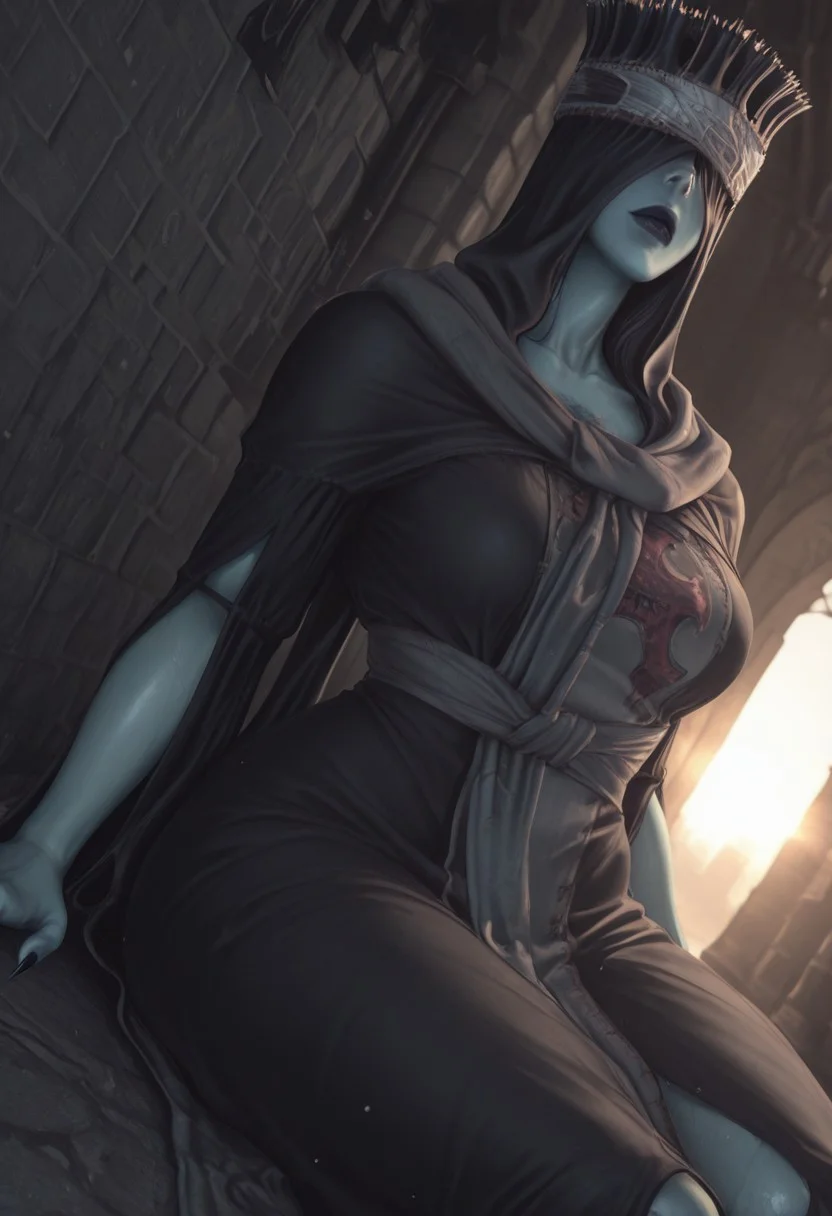 masterpiece, best quality, good quality, newest, highres, absurdres, Good quality, very aesthetic, absurdres, newest,1girl, light rays, looking at viewer, solo,Cinematic lighting, BREAK masterpiece, amazing quality, best quality, ultra-detailed, 8K, illustration, CG, ultra-detailed-eyes, detailed background, eyelashes, erotic, looking seductive, dynamic action image, detailed face, detailed eyes, seductive, mature female,, looking at viewer,
BREAK (sexy, slutty, hot, aroused) BREAK , outdoors, afternoon, 1girl, solo bokeh, Le8d1a, colored skin, grey skin, covered eyes, black lips, sharp fingernails, crown, hooded robe, hood up, black hood, black robe, torn clothes, grey long scarf
BREAK sitting, (dramatic angle, dynamic angle:2), artist:moriimee, fellatrix style , baddie, nakamura-regura,aoj_sr, acsgf,