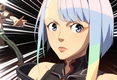score_9, score_8_up, score_7_up,
source_anime,intricate details, perfect anatomy,
BREAK
1girl,lucy, short hair, bangs, blue eyes, blue hair, multicolored hair, makeup, multicolored eyes,
bodysuit, jacket, leotard, off shoulder, off-shoulder jacket, open clothes, open jacket, skindentation,
GGXrd-this-is-me,