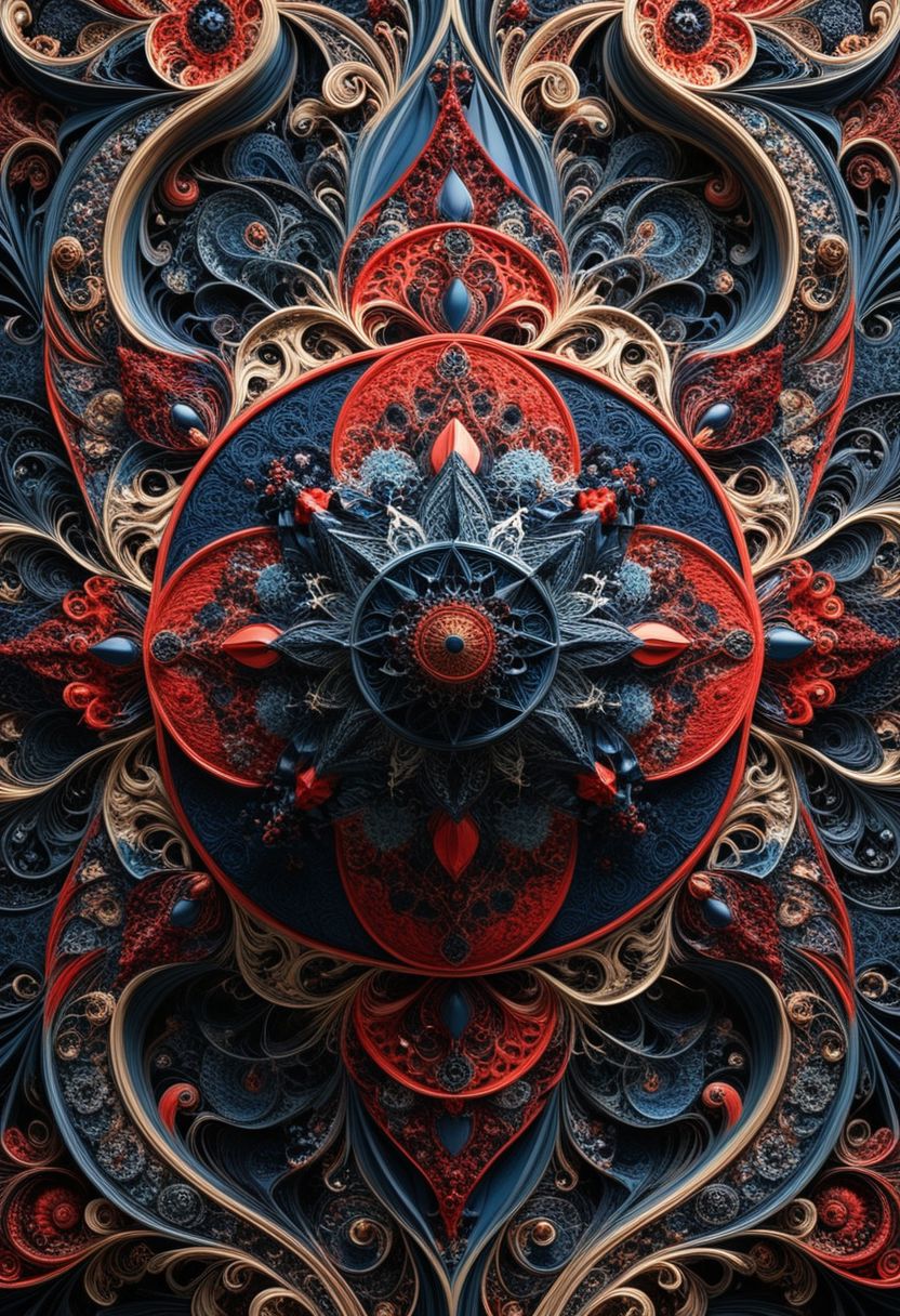 photo of a paisley pattern, boteh, paisley, navy blue, madder red, almond, entwined paislies, official art, aesthetic, dynamic angle, hyper detailed, order and chaos, dark colors, (extremely detailed, intricate details, masterpiece, best quality, 8k wallpaper:1.4), dramatic lighting, (dark blue and madder red palette:1.2), twisting paisley