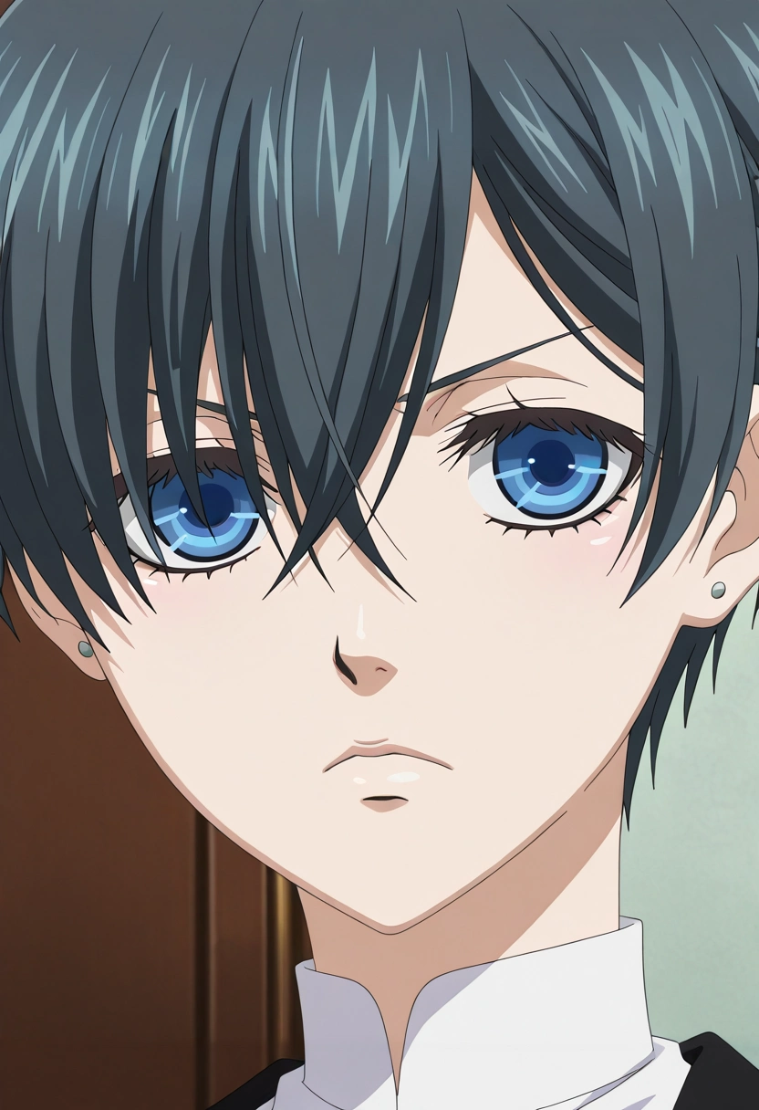masterpiece, best quality, , anime screencap, anime coloring, , looking at viewer, 1boy, solo, male focus, <lora:ciel_phantomhive_ilxl:0.9>, ciel_phantomhive, black hair, blue eyes, short hair, , ,