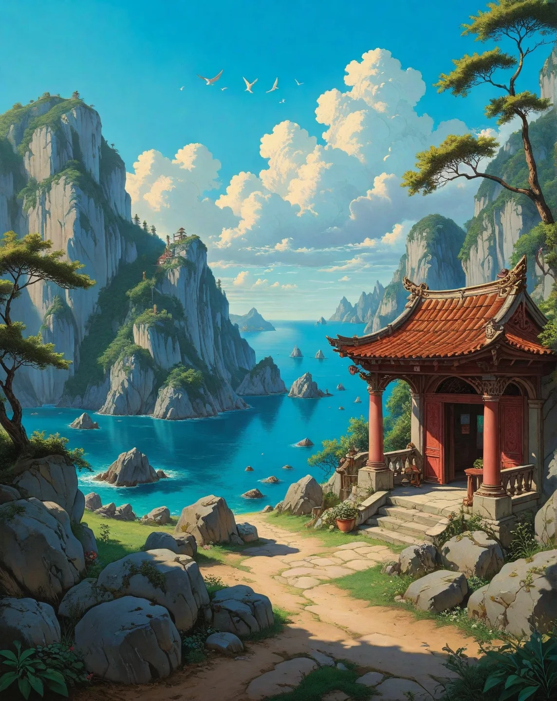Renaissance style, Baroque, anime artwork Jacob van Ruisdael (cloud studies), Limestone cliffs overlooking turquoise bay, lichen patterns on boulders, stone sheepfold enclosure,eurasian jay caching acorns.,
<lora:Wild_Anime_2025:0.7>,
<lora:风格:0.7> style7,
<lora:extremely_detailed:0.7> extremely detailed ,
<lora:aidmaImageUpgraderSDXL-v0.3:0.5> aidmaImageUpgrader,
<lora:add-detail-xl:0.7>,
<lora:HyperdetailedColoredPencilIl:0.3> ArsMJStyle, Colored pencil hyperdetailed realism, . anime style, key visual, vibrant, studio anime, highly detailed, Fantasy painting art style, imaginative, dynamic composition, professional-grade execution, creates immersive world and landscape, painterly, epic, magical, dramatic, exuberant, grandeur, baroque art, oil painting art style from Renaissance period, masterful composition, Renaissance mood, renaissance oil painting, brush strokes, Realistic, perspective, light and shadow, religious or mythological themes, highly detailed
