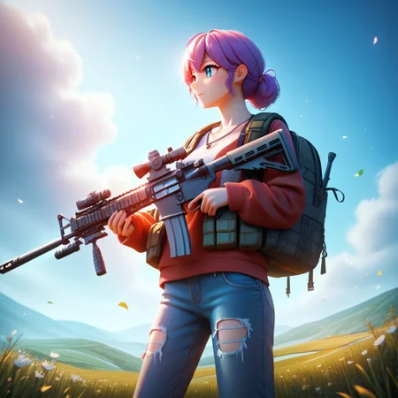 score_9, score_8_up, score_7_up, score_6_up, score_5_up, score_4_up, source_anime, (Anime girl:1.2), (Anime style:1), masterpiece, trending on artstation, high quality, Pixel-perfect precision, pristine detail, 8K resolution, high fidelity, Insane quality, <lora:Holding_Weapon_Lora_-_For_Pony_models:1> ho1ding-weap0n, 1girl, holding rifle, standing, night