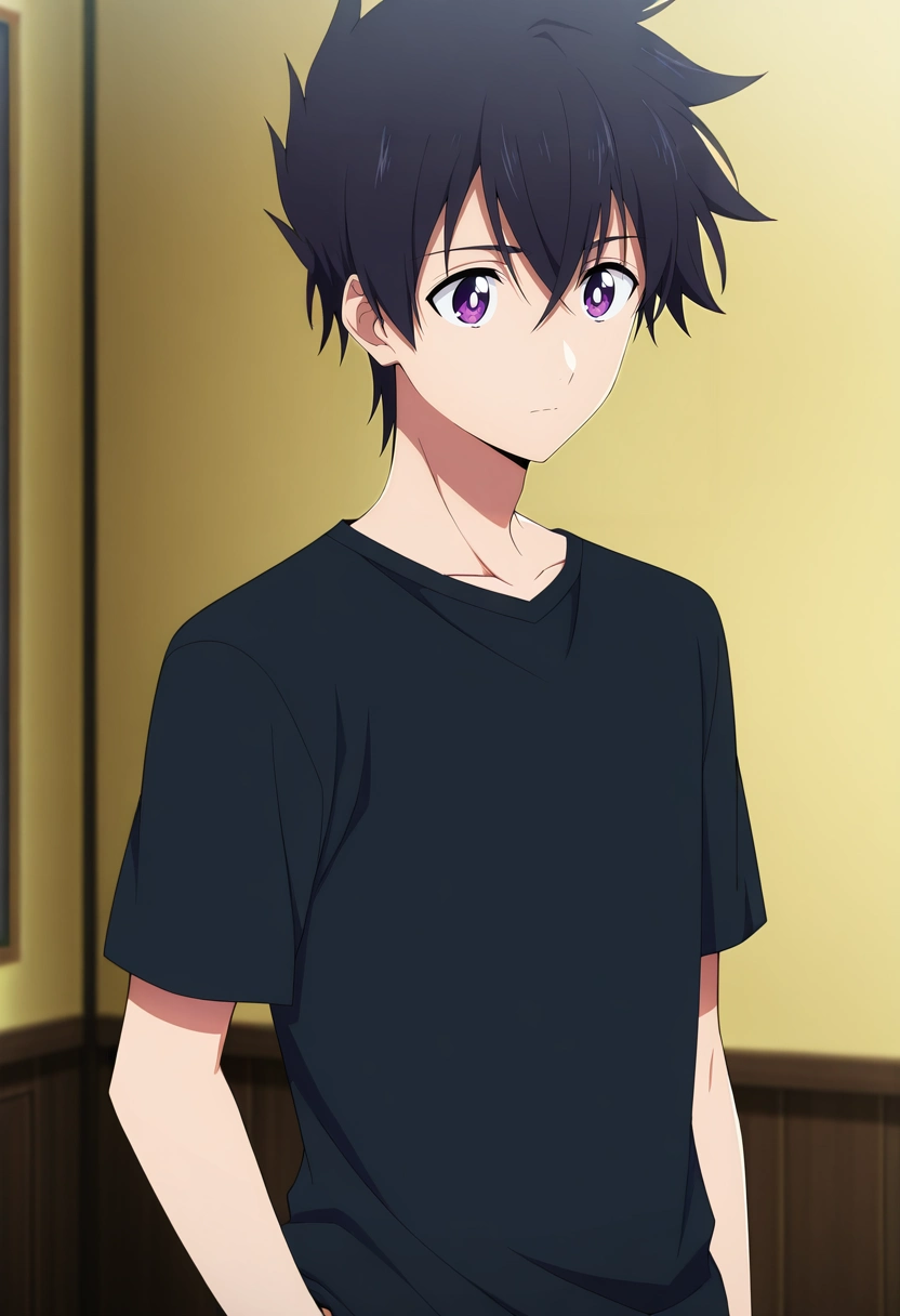 masterpiece, best quality, , anime screencap, anime coloring, official style,, 1boy, solo, male focus, <lora:ryuunosuke_minakata_ilxl:0.92>, ryuunosuke_minakata, black hair, purple eyes, short hair, bangs, hair between eyes,