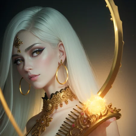 V3rh03v3n:0.67 gold pale milf with teeth and detailed close up face focus photo with a ((glowing strange comb shaped bindi and gold hoop earrings)) and arms and arms and arms and arms, with collar and a chain around her neck and a chain, with a triangle behind her and glowing eyes, simple black background with fog and cinematic lighting BigHeadMode:0.67 with saggy tits and transparent liquid splash in the background