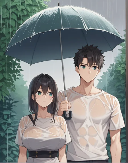 score_9, score_7_up,  source_anime
1boy, 1girl, large breasts, umbrella, shared umbrella,   rain,  wet clothes, upper body,  <lora:sharedumbrella_xl:1>