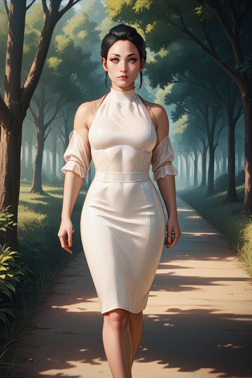score_9, score_8_up, score_7_up, score_6_up
<lora:CyberHanako:0.8>
CyberHanako, 1girl, black hair, white eyes, hair updo, looking at viewer, walking, countryside road lined with trees, late afternoon light casting long shadows, nostalgic and carefree vibe