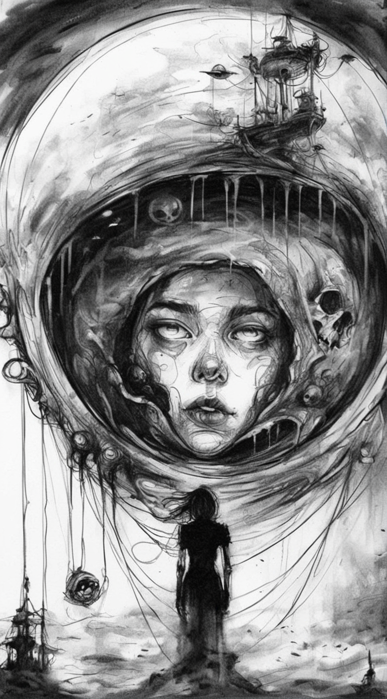visiblend girl death, in alien ship, black ink<lora:visiblend:0.8>