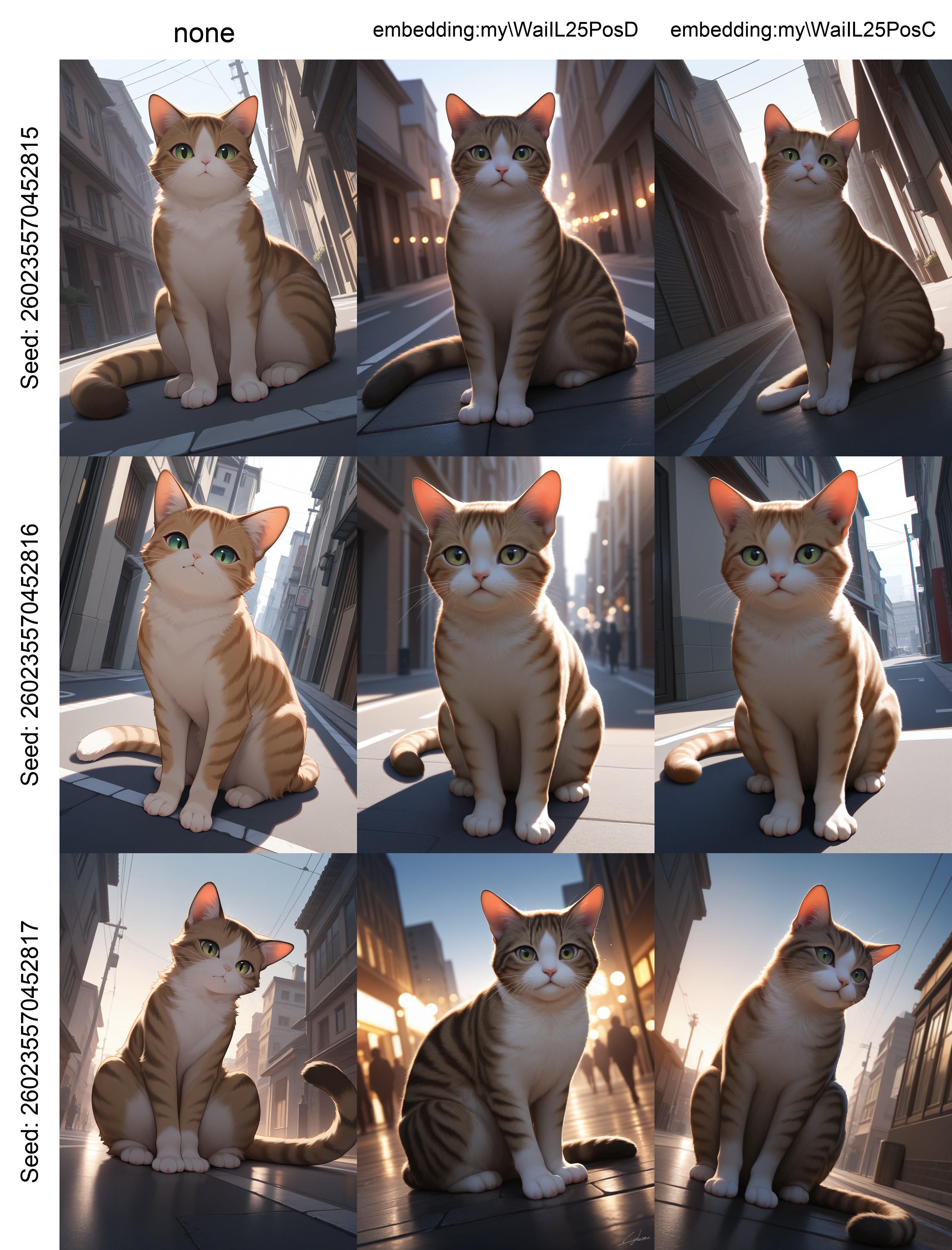 masterpiece, best quality, amazing quality  none  dutch angle 1other animal cat sitting on street animal focus