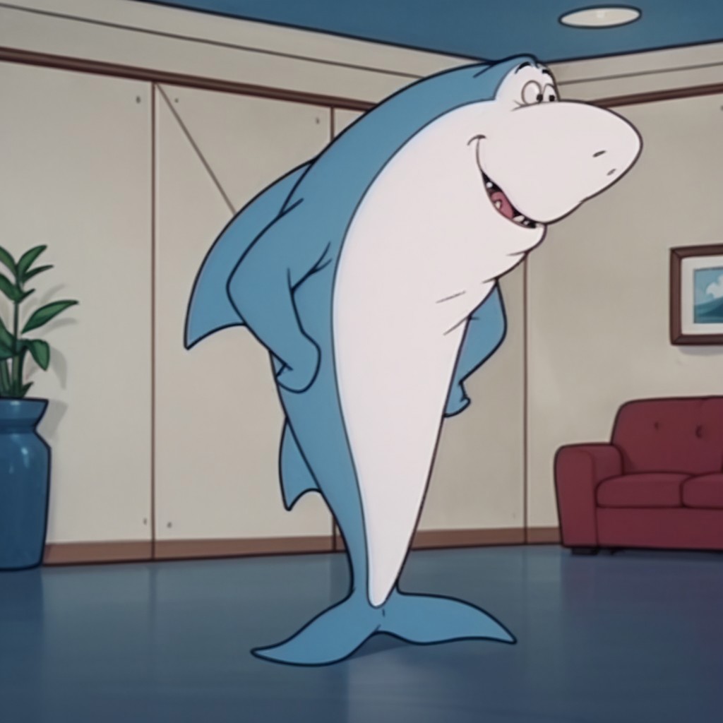 score_9, score_8_up, score_7_up, score_6_up, score_5_up, score_4_up, source_furry, jabberjawHB, feral, male, shark, blue skin, standing, inside, hands on hips