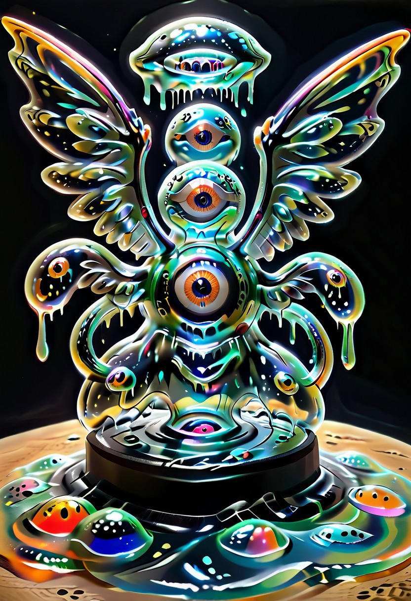 biblicalangellora, a psychadelic blackhole made with slime, in space, slime-morph style, grgnt, sl1m3d, wings, rings, many eyes, a biblically accurate angel made of a blackhole