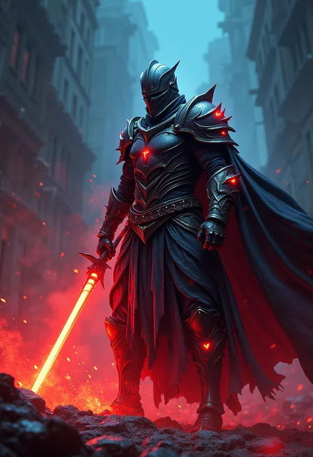 Epic dark fantasy vibrantly colored hyperdetailed ink art depicting a legendary warrior in defiance against impossible odds. Strong top lighting effect. Bioluminescent glowing armor and weapon accessories. Volumetric lighting. Chiaroscuro oil painting by Caravaggio. Deep glow effect, cinematic light bloom, cinematic lens flare. Grimdark, gritty, intense, volatile. Hypermaximalism. Motion blur. Full-frame fisheye lens. 32K cinematic hyperrealistic fantasy ultradetailed masterpiece.