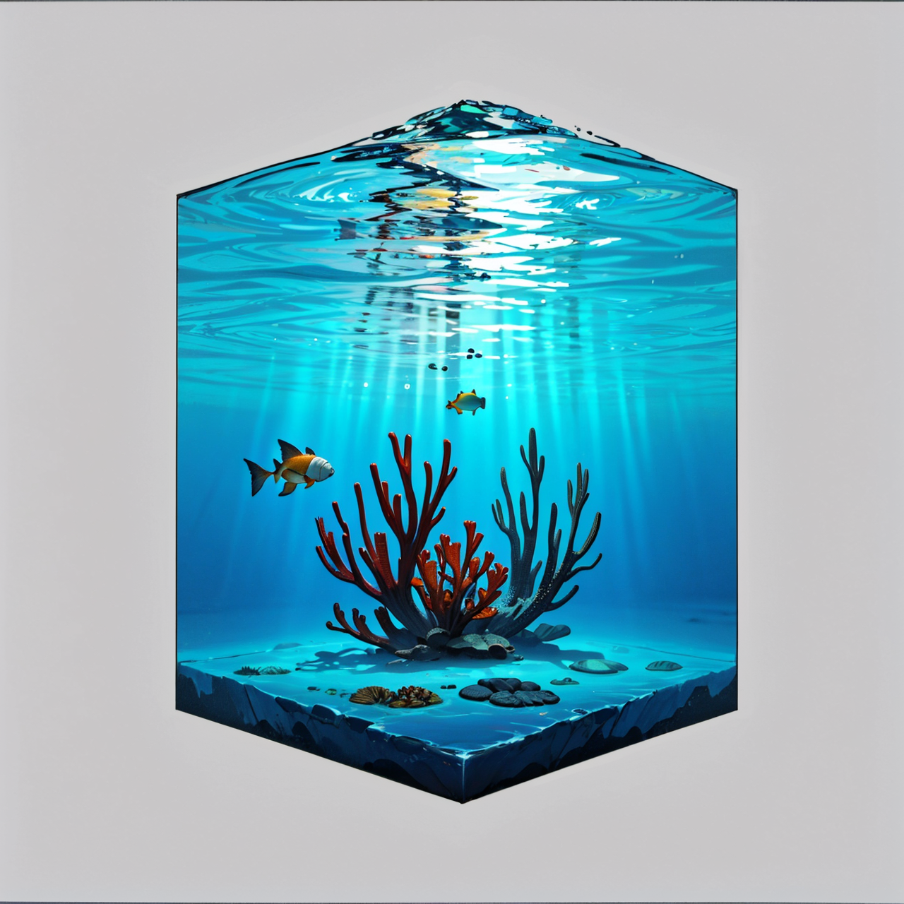 hexagonal composition, water, underwater, fish, simple background  <lora:hexagon_composition_03:0.6>