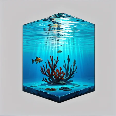hexagonal composition, water, underwater, fish, simple background <lora:hexagon_composition_03:0.6>