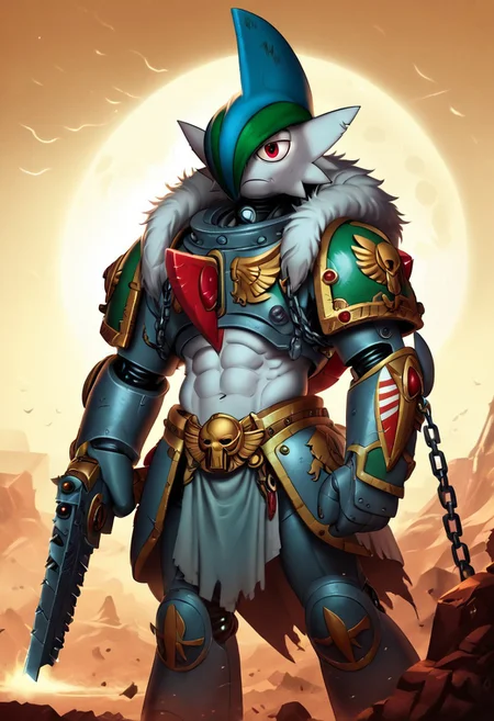 (((Gallade))), male, anthro, Score_9_up, absurdres, source: Gamesworkshop, the Space Wolves chapter, muscular Gallade, red eyes, head crest, feral , in gray armor with fur trim and astartes helmets wielding chain swords, best quality, expressive eyes, perfect face, perfect anatomy, highly detailed, perfect hands, Warhammer 40K, space marine, mantisdetailerse, adddetails, MOVIE STILL
FILM STILL
CINEMATIC
CINEMATIC SHOT
CINEMATIC LIGHTING, SpaceW40K