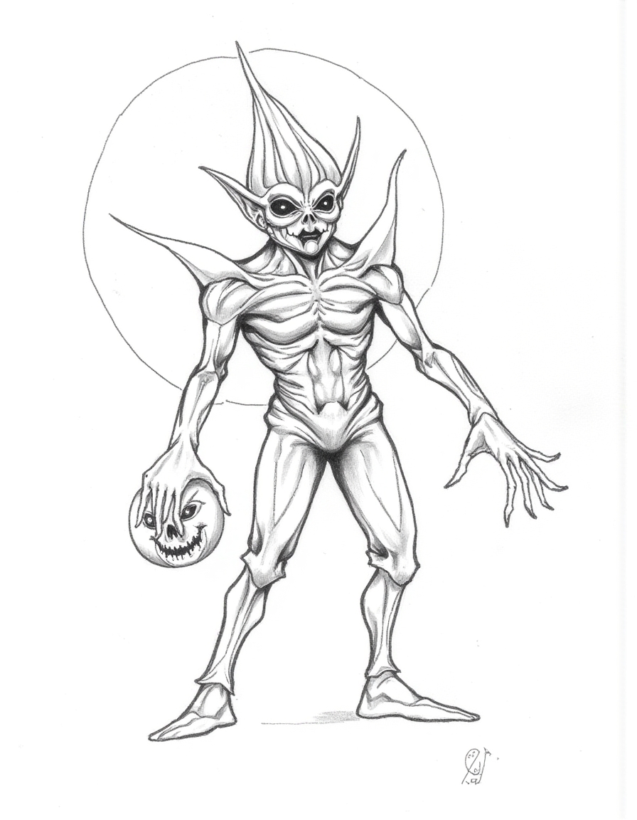 Halloween_Art_Style_Concept, A black-and-white pencil drawing