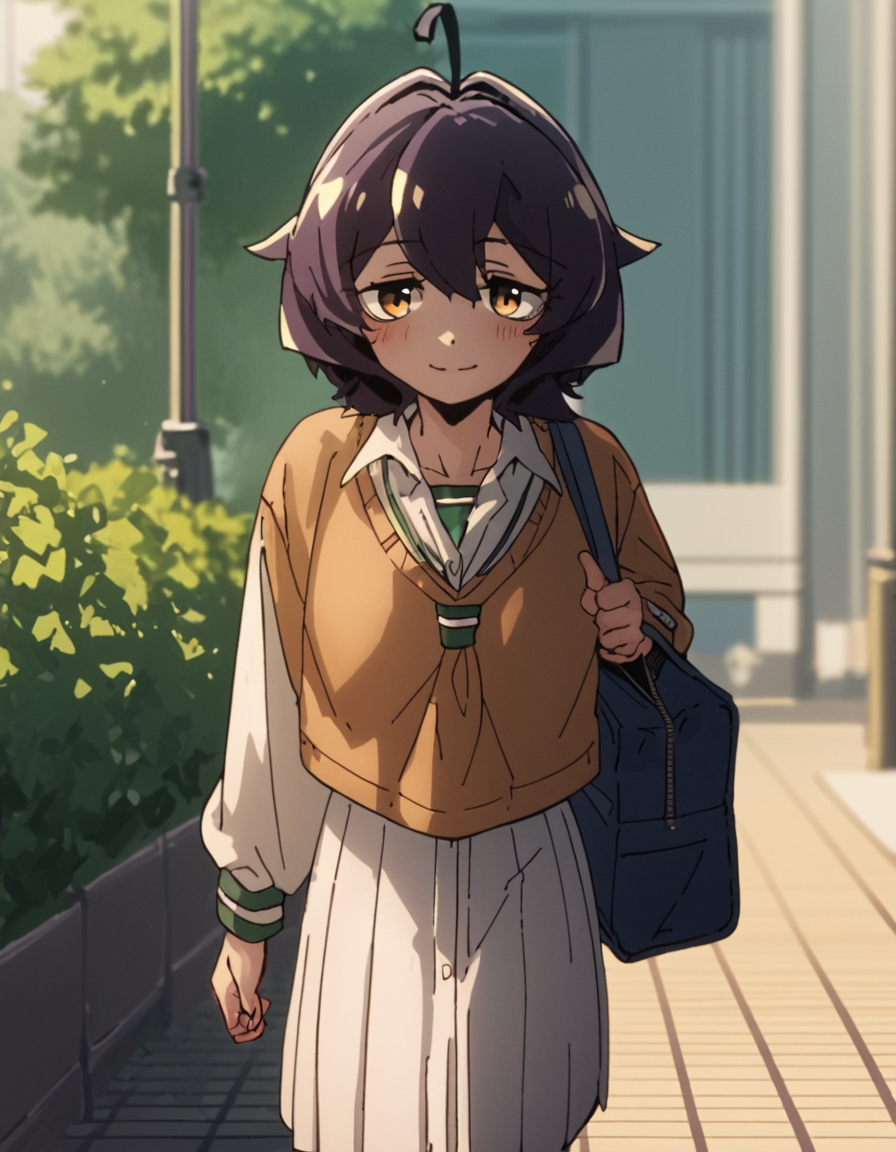 score_9, score_8_up, score_7_up, score_6_up, score_5_up, score_4_up, source_anime,  Utena, solo , school uniform, walking, smile