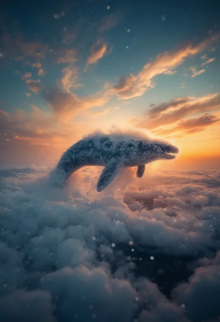 A whale made entirely of clouds, swimming gracefully through a vibrant sunset sky.
aidmaimageupgrader, aidmaHyperrealism, aidmaMJ6.1, aidmafluxpro1.1