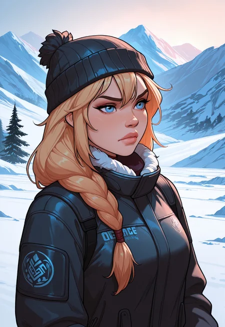 score_9, score_8_up, score_7_up, 1girl, solo, arctic explorer, insulated winter gear with fur trim and reflective accents, long braided blonde hair with a warm knitted hat, realistic, cinematic angle, cinematic lighting, athletic body, determined face, piercing blue eyes, adventurous pose
BREAK
trekking through a snowy mountain range
BREAK
source_adventure_art, rating_explicit, expressive, full body, dynamic pose
BREAK
detailed beautiful background, majestic snowy mountains with towering peaks and glistening ice formations, dense pine forests and frozen lakes, distant glaciers and icy waterfalls, serene atmosphere with a sense of adventure and endurance
<lora:Expressive_H:0.6>Expressiveh, (SimplepositiveXLv1:1.3), (upper body, full clothed:1.85) ((masterpiece)) (ultra realistic, 32k, masterpiece:1.2), (high detailed skin:1.1), (high quality:1.1) (((full clothed))) <lora:DandonFuga_Style_v.2_-_Pony:0.8> 
<lora:add-detail-xl:1> 
<lora:Dynamic Poses:1>