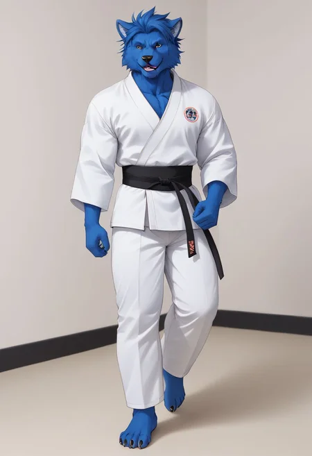 (((Barefoot furry character, full body, cinematic setting, furry male, plantigrade)))
(((Beast from X-Man))), muscular, beefy, brawny, (((wears white kimono and lonh white pants))), (((performs karate kick))), high kick, lifted leg, blue fur on entire body
BREAK, detailed background, 8K, (masterpiece:1.5), intricate details, highly detailed, extreme detail, octane render, fine art, best quality, highres, (detailed face:1.5), ((full_body)), UHD, (((perfect hands))), low light