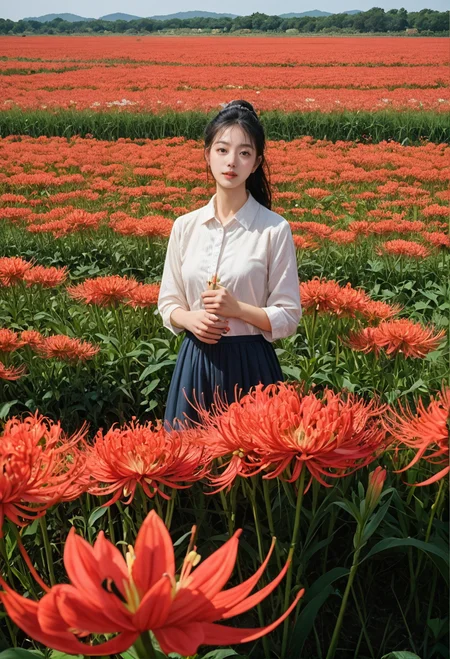 ,ruanyi0797,spider lily,flower field,<lora:0797 spider lily_v1_pony:1>, score_9,score_8_up,score_7_up,,8k,1girl,solo,,
