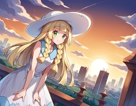 score_9, score_8_up, score_7_up, source_anime,
pokemonlilie, <lora:pokemon-lilie-ponyxl-lora-nochekaiser:1>
pokemonlilie, blonde hair, blunt bangs, green eyes, long hair,
braid, collared dress, dress, hat, sleeveless, sleeveless dress, sun hat, sundress, twin braids, white dress, white headwear,
outdoors, cityscape, bent over,
looking at viewer, cowboy shot, dutch angle,