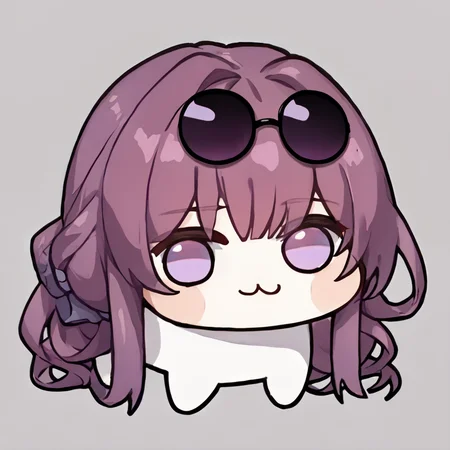 score_9, score_8_up, score_7_up, source_anime, mlkfk, solo <lora:Kafka-pdxl-1:0.8> eyewear on head, long hair, pince-nez, purple hair, round eyewear, sunglasses, purple eyes, doro, creature, :3, chibi, no humans, white skin, solid circle eyes, no pupils <lora:Doro_X_PDXL_V1:1>