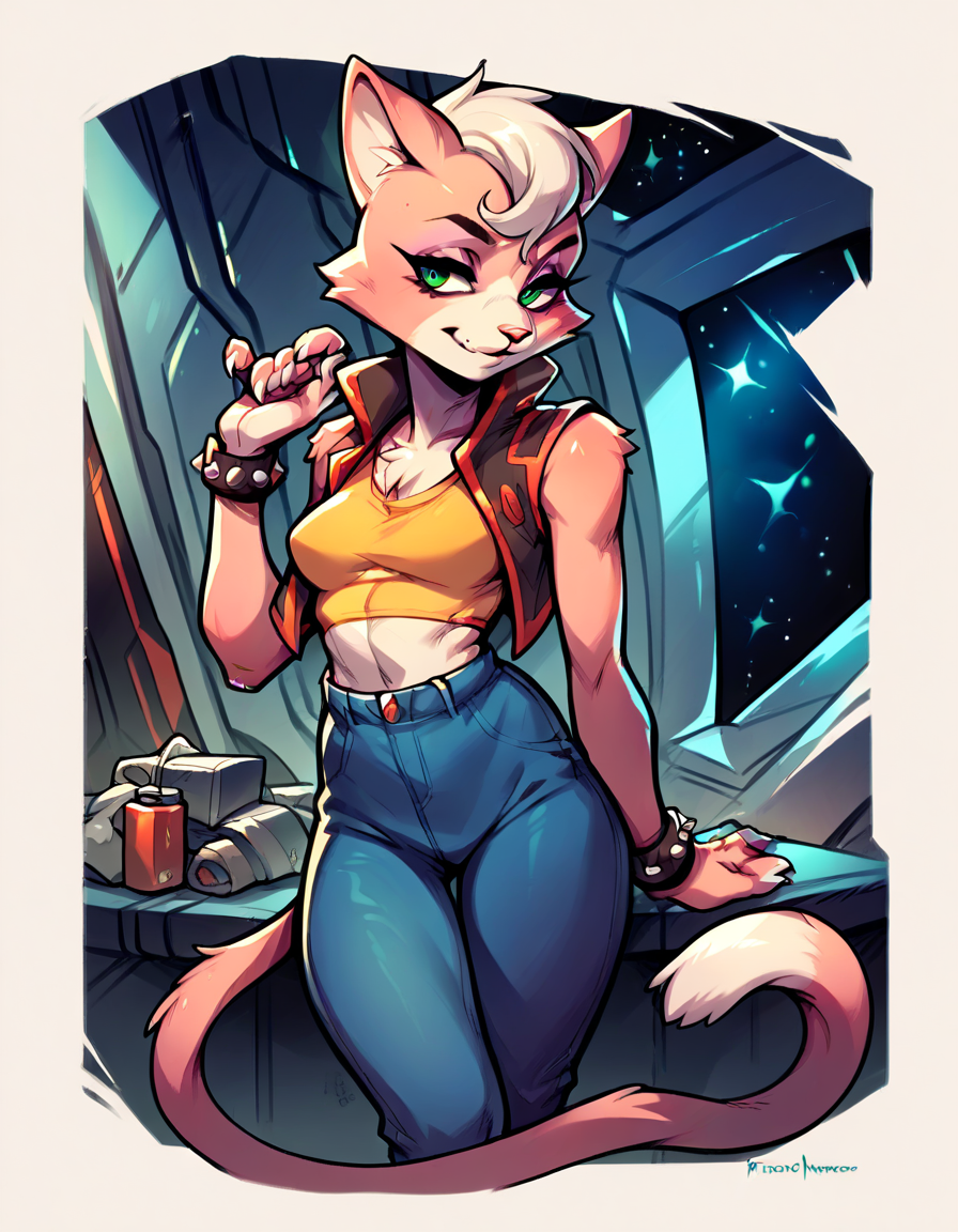 score_9, score_8_up, score_7_up, score_6_up, score_5_up, score_4_up,  <lora:Katt_Monroe_V2_r3:0.8> katt monroe, source_furry, source_cartoon, petite, in spaceship