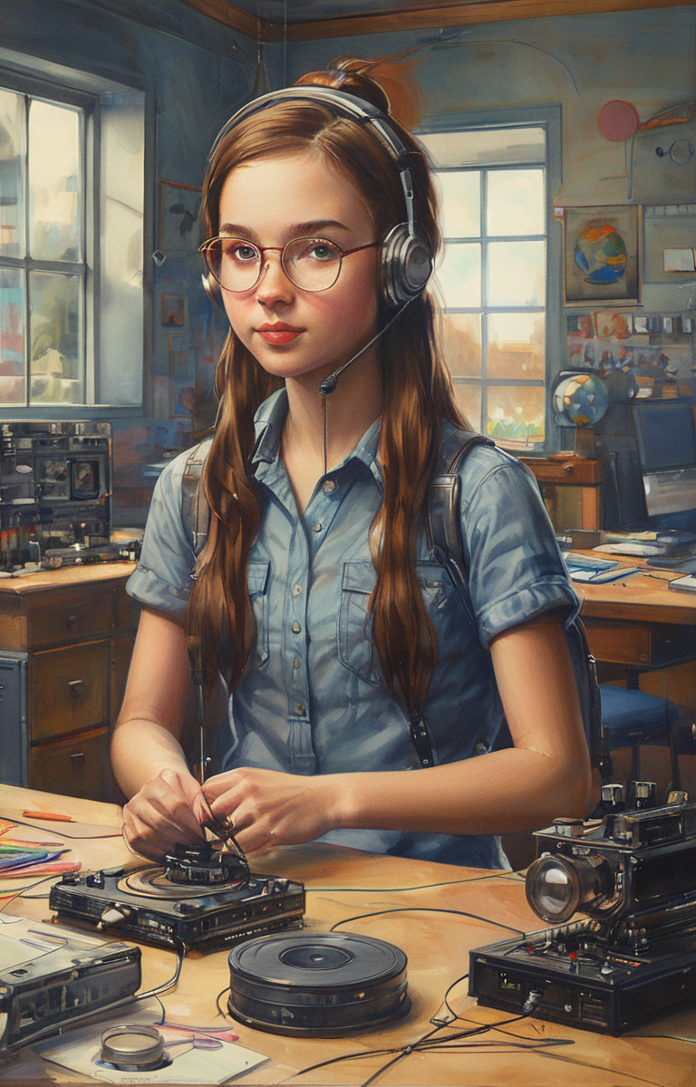masterpiece,best quality,<lora:tbh249-sdxl:0.9>,illustration, tech genius teenage girl