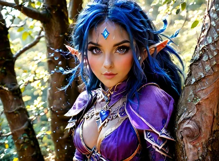 Legend of Zelda style world of Warcraft female night-elf,wearing a sexy outfit leaning against a tree,<lora:FantasyWizardWitchesXLV3:1>,hkmagic,<lora:Super_Eye_Detailer_By_Stable_Yogi_SDPD0:1>,detailed eyes,perfect eyes,perfect skin texture,photorealistic eyes,highres,realistic,reality sdgen 1girl . Vibrant, fantasy, detailed, epic, heroic, reminiscent of The Legend of Zelda series