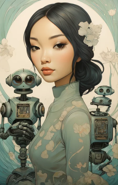 masterpiece,best quality,<lora:tbh280-sdxl:0.9>,illustration,style of Audrey Kawasaki
portrait of Housework robots