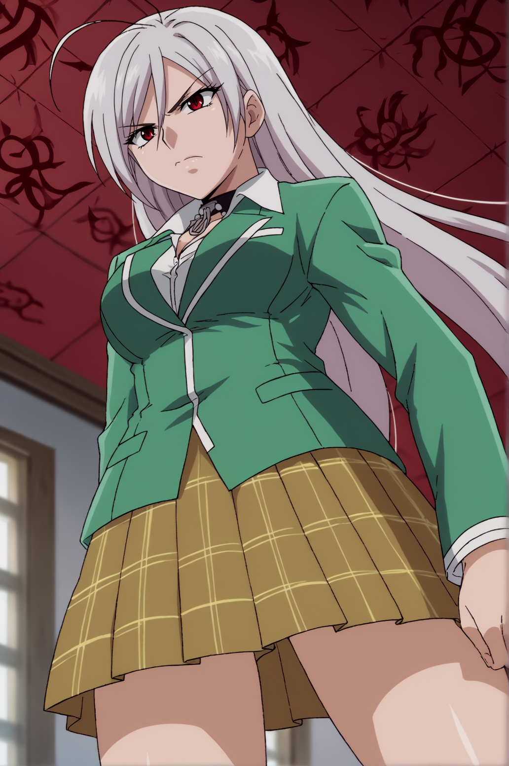 score_9, score_8_up, score_7_up,anime_source, source_anime, best background, detailed background, anime screencap,  Moka Akashiya, Tsundere School Uniform, solo, dynamic angle, naughty face, dynamic camera, dynamic pose, tsundere, from below, indoors, angry, frown eyes,  <lora:JN_Moka_Akashiya:0.8>