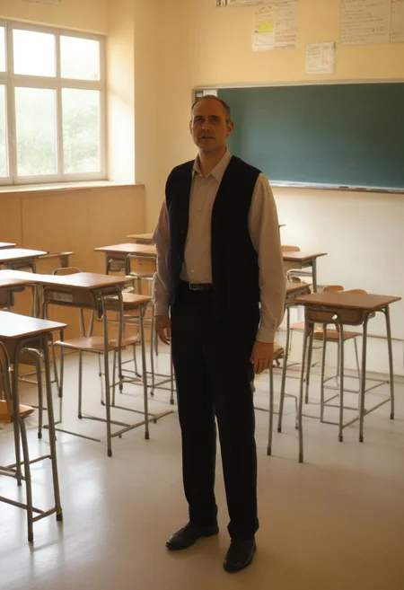 Frieren, standing in front of the classroom