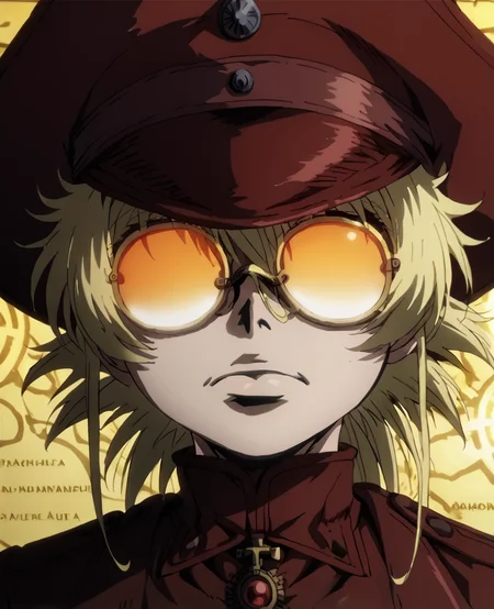 score_9, score_8_up, score_7_up, score_6_up, score_5_up, score_4_up, source_anime, BREAK
hellsing_ultimate_style,, <lora:hellsing_ultimate_style-pony.10:0.8>,
solo,1girl,portrait,red fedora,yellow circle glasses,reflection glasses,
<lora:TanyaPonyV2:0.8> TanyaDegurechaff,