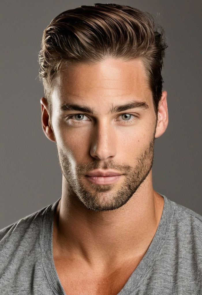 insanely attractive 31 years old male model posing for camera, looking at viewer