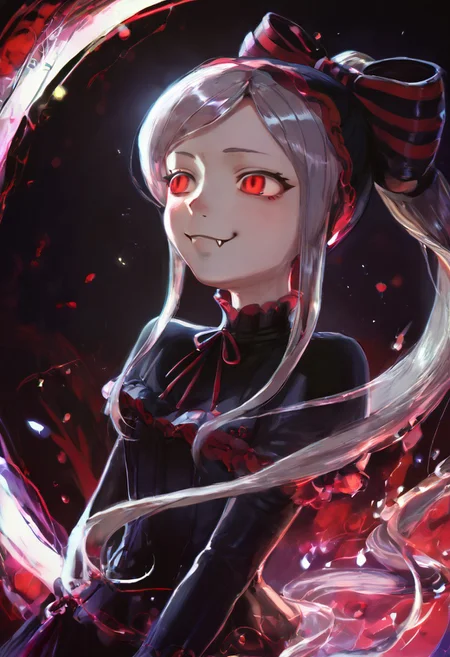 ((((score_9, score_8_up, score_7_up, shalltear,1girl,silver hair,long hair,ponytail,red eyes,small petite chest,pale skin)))
BREAK
((1girl, cute, anime style, kawaii, fantasy, smiling, playful pose, adorable outfit, vibrant colors, gothic elements, vampire theme, magical background, detailed character design, soft lighting))