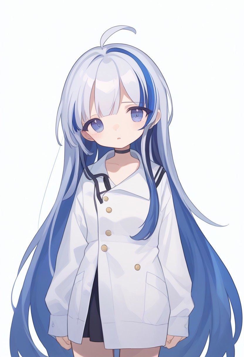 score_9, score_8_up, score_7_up, source_anime, BREAK, standing, simple background, cowboy shot, very long hair, blue hair, streaked hair, multicolored hair, hubblenc