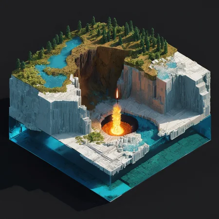 isometric style crater, explosion, tilemapstyle, voxell, square, scenery, <lora:TileMapStyle_v1:0.85> . vibrant, beautiful, crisp, detailed, ultra detailed, intricate