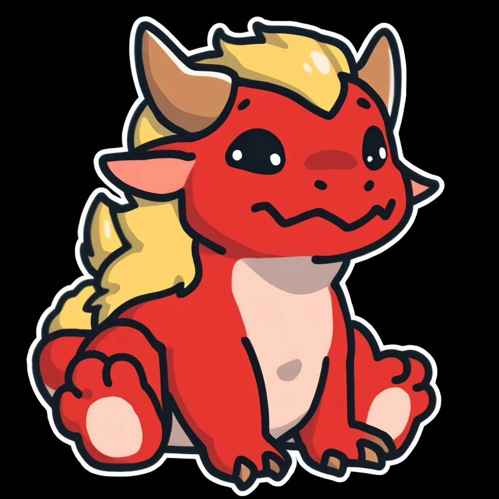 masterpiece, best quality, marseystyle,
solo, dragon, black eyes, red body, yellow mane, brown horns, feet, black background
<lora:marseystyle:1>