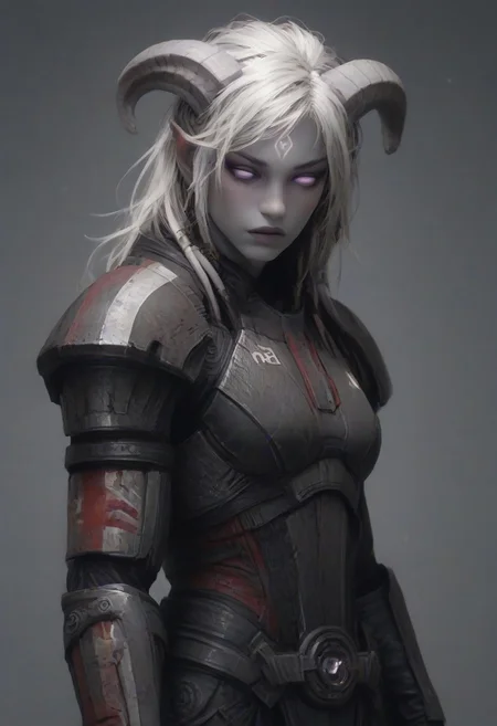 (absurdres, best quality, masterpiece:1.4), score_9, score_8_up, score_7_up, score_6_up, detailed, detailed body, detailed face, world of warcraft, fantasy, <lora:add-detail-xl:1.5>,
fFaceDetail, SkinDetail, fFaceDetail, (female, draenei, h0rns, ram horns, white horns, tall, pale white skin, long white hair, purple eyes, no pupils, no sclera),
n7 armor,
alone, upper body,
fantasy village background,
